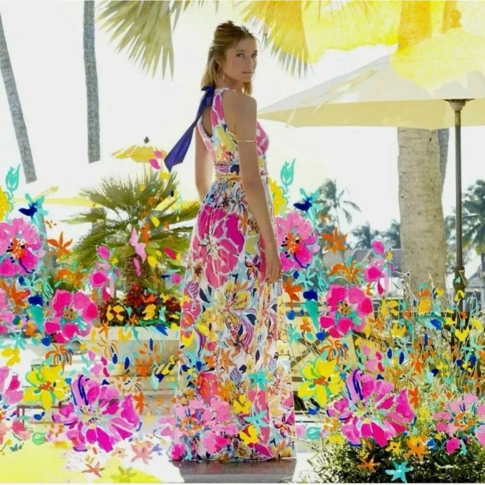 Lilly Pulitzer Amada Maxi Dress Besame Mucho XL RARE Bow Hemmed - Picture 5 of 10